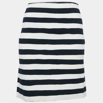 Pre Owned Moschino Cheap and Chic White/Navy Blue Stripe Cotton Mini Skirt S