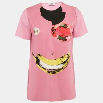 Moschino Cheap and Chic Pink Printed Crepe Metal Ring Detail Top S