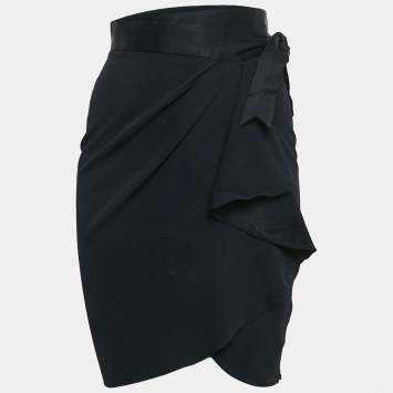 Moschino Navy Blue Sateen Ruffled Wrap Skirt M
