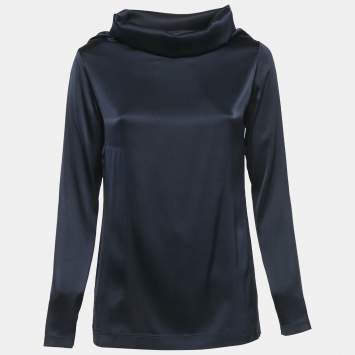 Moschino Cheap and Chic Navy Blue Satin Jersey Cowl Neck Top S