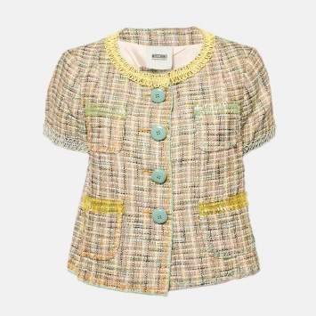 Pre Owned Moschino Cheap and Chic Multicolor Tweed Short Sleeve Jacket L