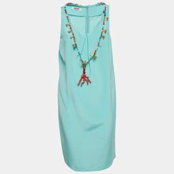Moschino Cheap and Chic Blue Cotton Blend Embellished Neck Shift Dress L