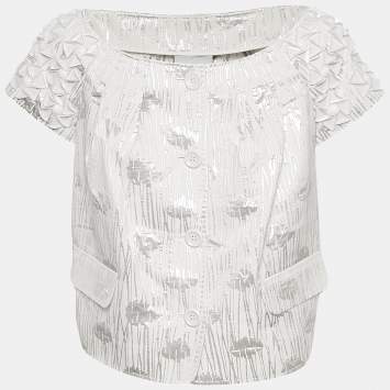 Moschino Cheap and Chic White/Silver Cotton Lurex Button Front Blouse L