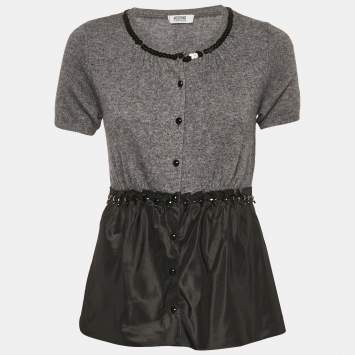Moschino Cheap and Chic Grey Embellished Wool and Crepe Flared Top M