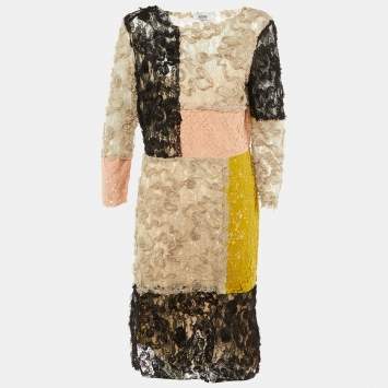 Pre Owned Moschino Cheap and Chic Multicolor Floral Lace Midi Dress L