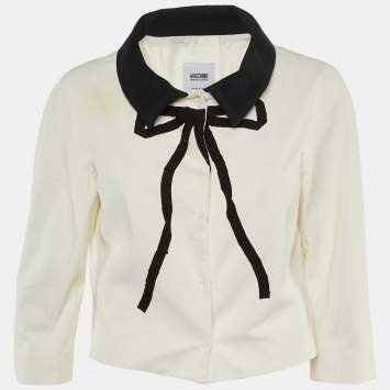 Pre Owned Moschino Cheap and Chic White /Black Cotton Bow Detail Jacket L