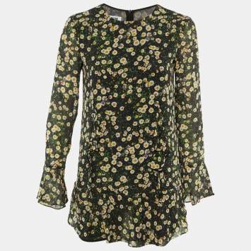 Pre Owned Moschino Cheap and Chic Black Floral Print Crepe Flounced Hem Dress M