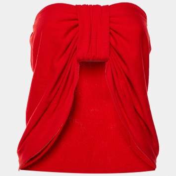 Pre Owned Moschino Cheap and Chic Red Bow Wool Knit Strapless Top M