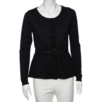 Pre Owned Moschino Cheap and Chic Black Lurex Knit Button Front Cardigan M