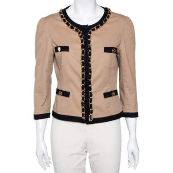 Pre Owned Moschino Cheap and Chic Beige Cotton Chain Trimmed Long Sleeve Jacket L