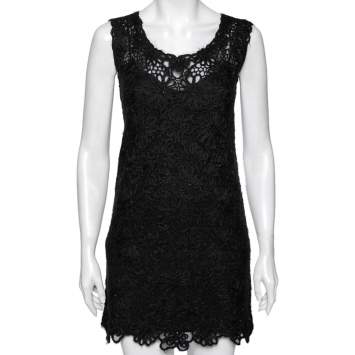 Pre Owned Moschino Cheap and Chic Vintage Black Floral Embroidered Sleeveless Dress S 