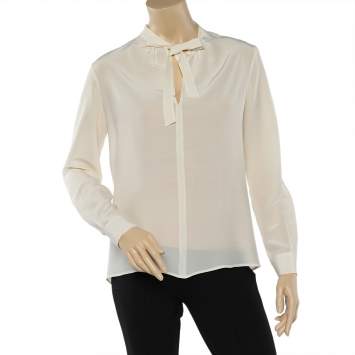 Pre Owned Moschino Cheap and Chic Cream Silk Neck Tie Detail Top M