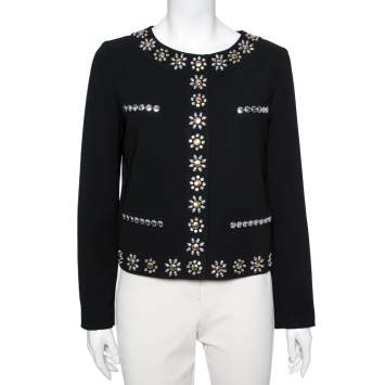Pre Owned Moschino Cheap and Chic Black Crepe Studded Detail Cropped Jacket M