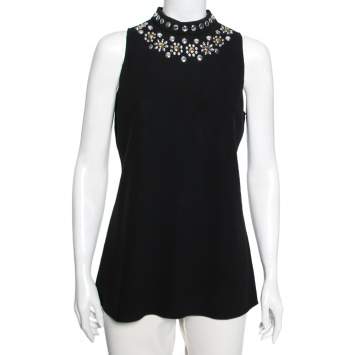 Pre Owned Moschino Cheap and Chic Black Crepe Studded Detail Sleeveless Top L