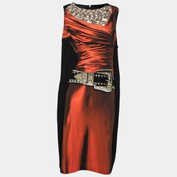 Pre Owned Moschino Cheap and Chic Black Printed Crepe Sleeveless Dress L