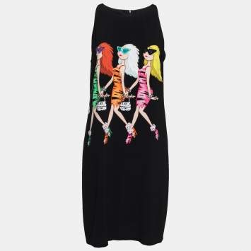 Pre Owned Moschino Cheap and Chic Black Crepe Printed Sleeveless Dress M
