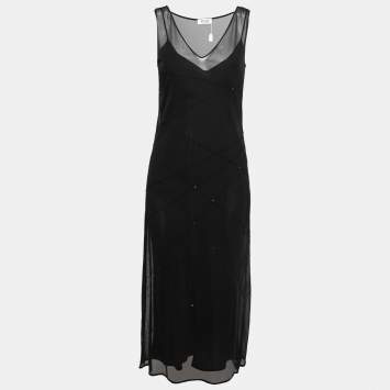 Pre Owned Moschino Cheap and Chic Black Patterned Tulle Sleeveless Dress M