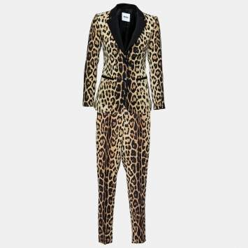Pre Owned Moschino Cheap & Chic Multicolor Leopard Print Crepe Suit S