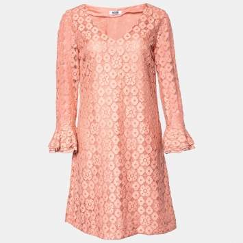 Pre Owned Moschino Cheap and Chic Peach Lace Flute Sleeve Dress M 