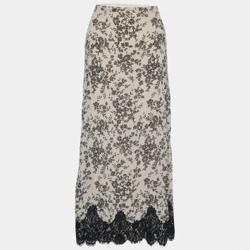 Pre Owned Moschino Cheap and Chic Beige Floral Printed Crinkled Crepe Midi Skirt S
