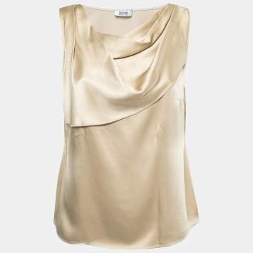 Pre Owned Moschino Cheap and Chic Gold Satin Draped Sleeveless Blouse M