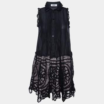 Pre Owned Moschino Cheap & Chic Black Cotton & Silk Lace Hem Sleeveless Top S