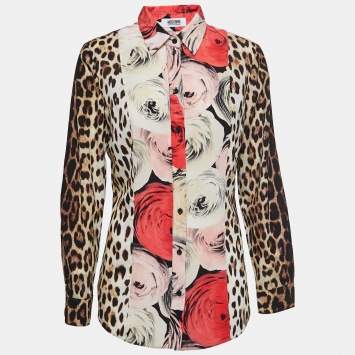 Pre Owned Moschino Cheap and Chic Multicolor Printed Silk Button Front Full Sleeve Shirt Blouse M