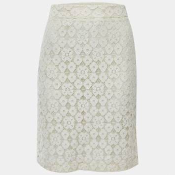 Pre Owned Moschino Cheap and Chic Cream Lace Knee Length Skirt M