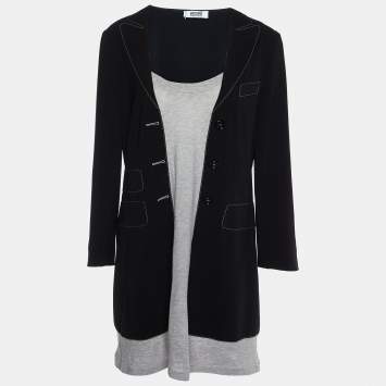 Pre Owned Moschino Cheap and Chic Black Crepe & Cotton Knit Blazer Style Mini Dress L