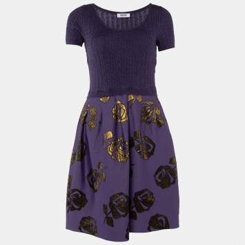 Pre Owned Moschino Cheap and Chic Purple Knit & Floral Lurex jacquard Mini Dress M