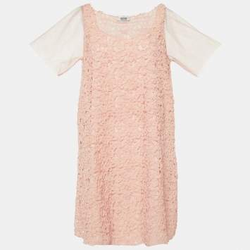 Pre Owned Moschino Cheap and Chic Pink Floral Applique Detail Shift Dress M