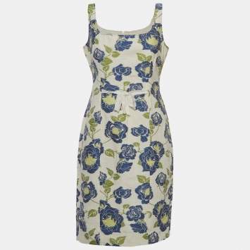 Pre Owned Moschino Cheap and Chic Vintage White Floral Cotton Blend Jacquard Mini Dress M