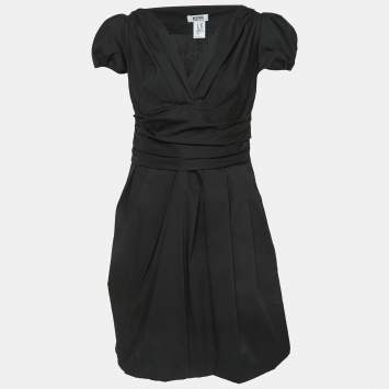 Pre Owned Moschino Cheap and Chic Black Pleated Cotton V-Neck Mini Dress M