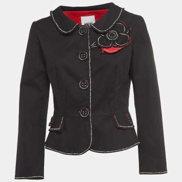 Pre Owned Moschino Cheap and Chic Black Floral Applique Cotton Blazer M