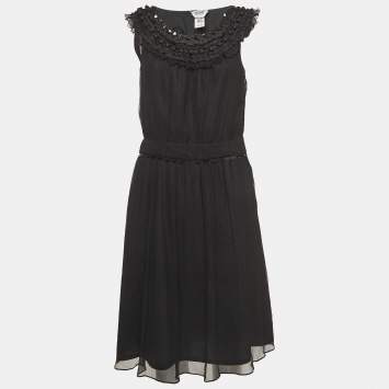 Pre Owned Moschino Cheap and Chic Vintage Black Metal Embellished Neck Silk Midi Dress M