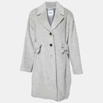 Pre Owned Moschino Cheap and Chic Grey Alpaca Wool Bow Detail Coat L