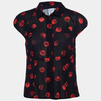Pre Owned Moschino Cheap and Chic Black Printed Crepe Button Front Top L