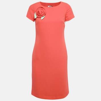 Pre Owned Moschino Cheap and Chic Red Chiffon Corsage Rose Detail Shift Dress S