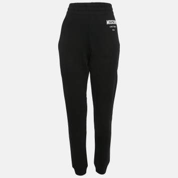 Pre Owned Moschino Couture Black Logo Print Cotton Knit Joggers M