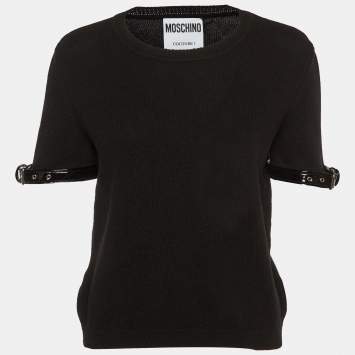 Moschino Couture Black Cashmere Belted Cuff Detail Jumper L