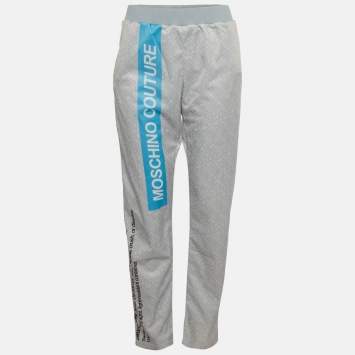 Pre Owned Moschino Couture Blue Printed Jersey Track Pants XS