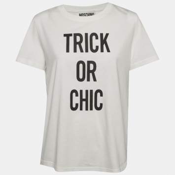 Pre Owned Moschino Couture White Printed Jersey T-Shirt L
