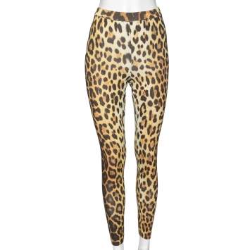 Pre Owned Moschino Couture Brown Animal Printed Knit Lightweight Pants S