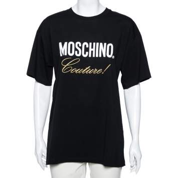 Pre Owned Moschino Couture Black Cotton Logo Embroidered Oversized T-Shirt S