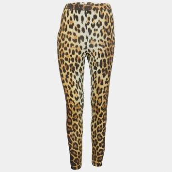 Pre Owned Moschino Couture Yellow Animal Print Knit Leggings M