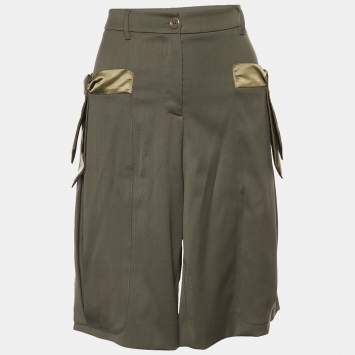 Pre Owned Moschino Couture Military Green Wool Contrast Detail Pocket Shorts L