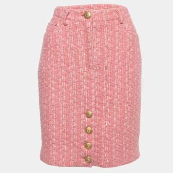 Pre Owned Moschino Couture Pink Tweed Gold-Button Skirt M