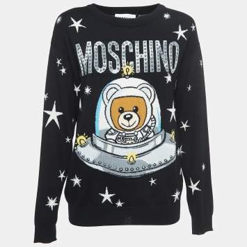 Pre Owned Moschino Couture Black Space Teddy Bear Wool Sweater XS