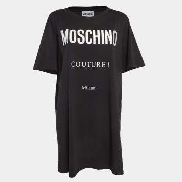 Pre Owned Moschino Couture Black Logo Print Jersey T-Shirt Dress M