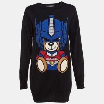 Pre Owned Moschino Couture Black Transformer Bear Pattern Wool Jumper S